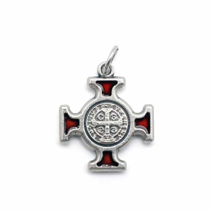 DIY十字架-圣本笃方形+锌合金+红色珐琅-2.0cm Catholic religious art