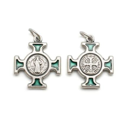 DIY十字架-圣本笃方形+锌合金+绿色珐琅-2.0cm