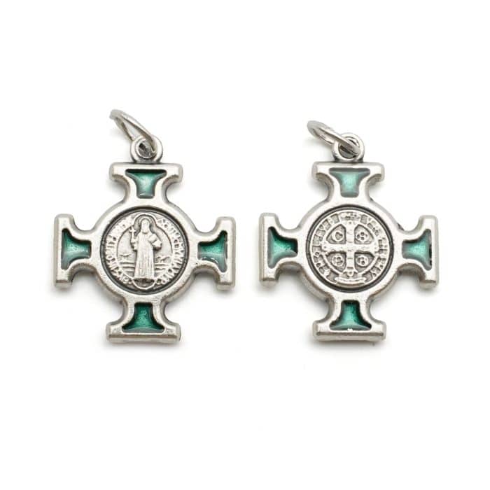 DIY十字架-圣本笃方形+锌合金+绿色珐琅-2.0cm Catholic religious art