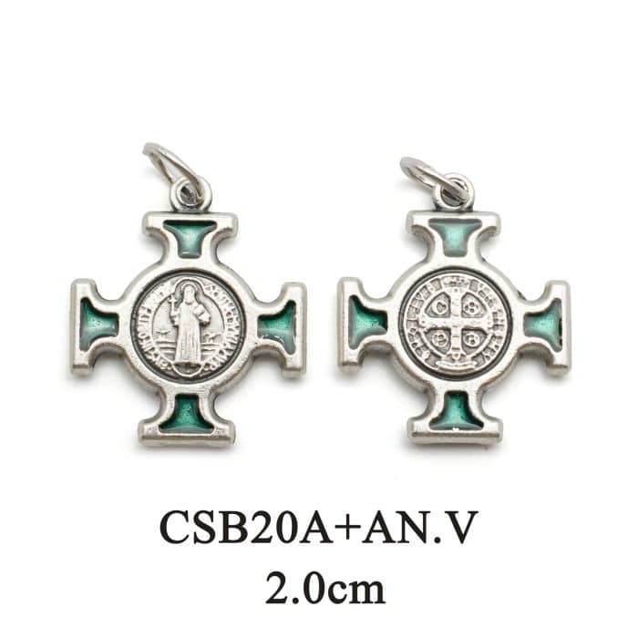 DIY十字架-圣本笃方形+锌合金+绿色珐琅-2.0cm Catholic religious art