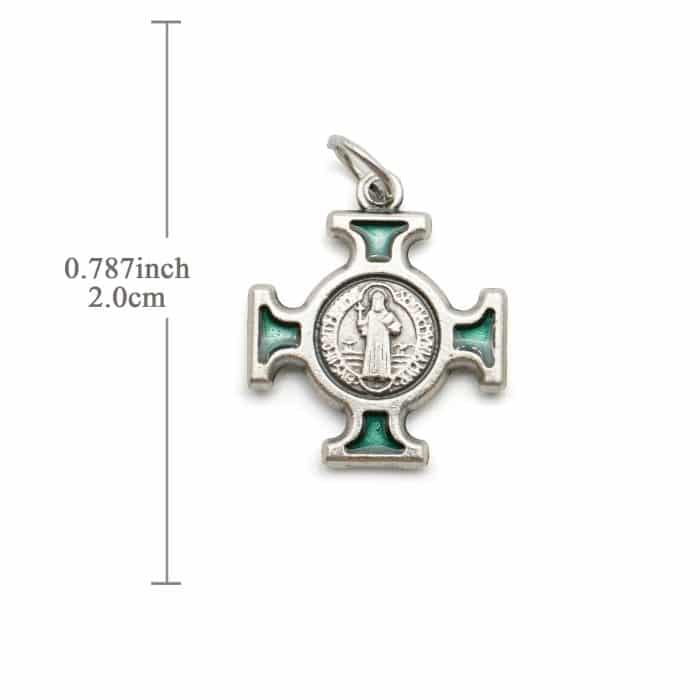 DIY十字架-圣本笃方形+锌合金+绿色珐琅-2.0cm Catholic religious art