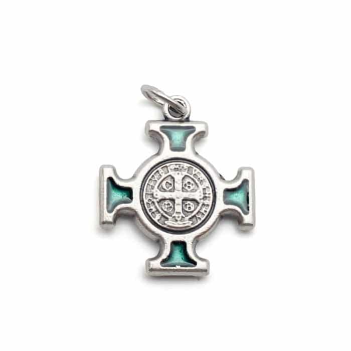 DIY十字架-圣本笃方形+锌合金+绿色珐琅-2.0cm Catholic religious art