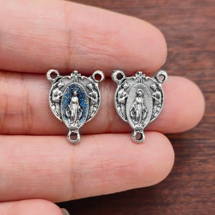 DIY三通-无染原罪与天使-锌合金-蓝色-1.3cm Catholic religious art