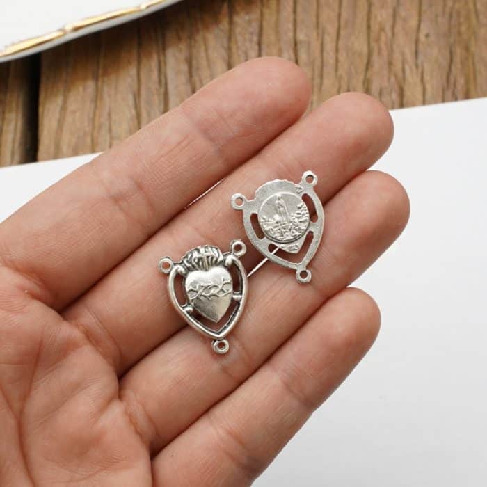 DIY三通-圣心+法蒂玛圣母小牧童-锌合金-1.8cm Catholic religious art