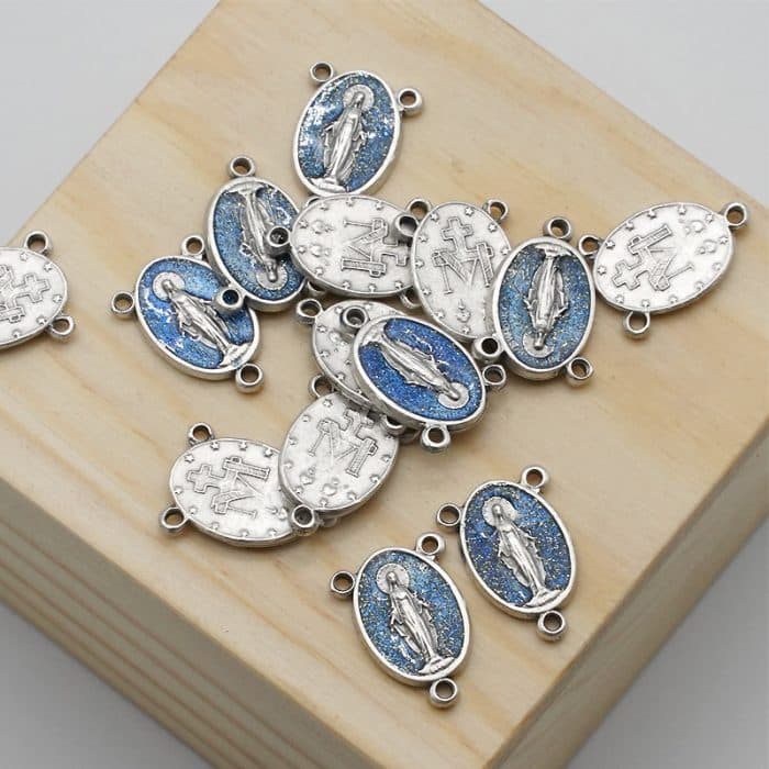 DIY三通-显灵圣母-锌合金-蓝色-1.7cm Catholic religious art