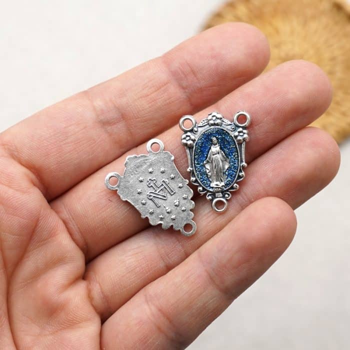 DIY三通-圣母显灵-锌合金-蓝珐琅-2.0cm Catholic religious art