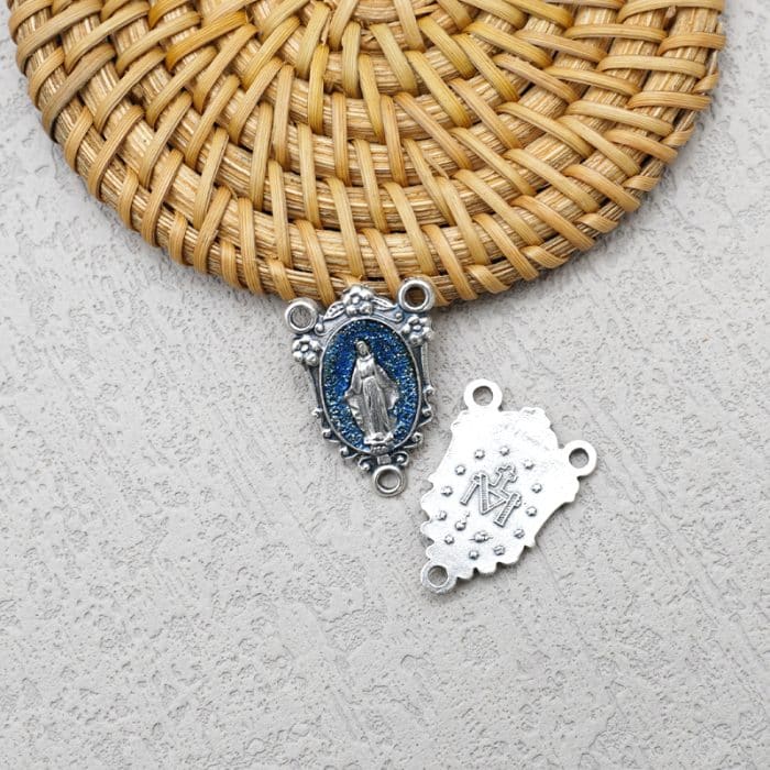 DIY三通-圣母显灵-锌合金-蓝珐琅-2.0cm Catholic religious art