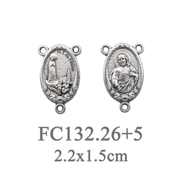 DIY三通-法蒂玛+耶稣圣心-锌合金-2.0cm Catholic religious art