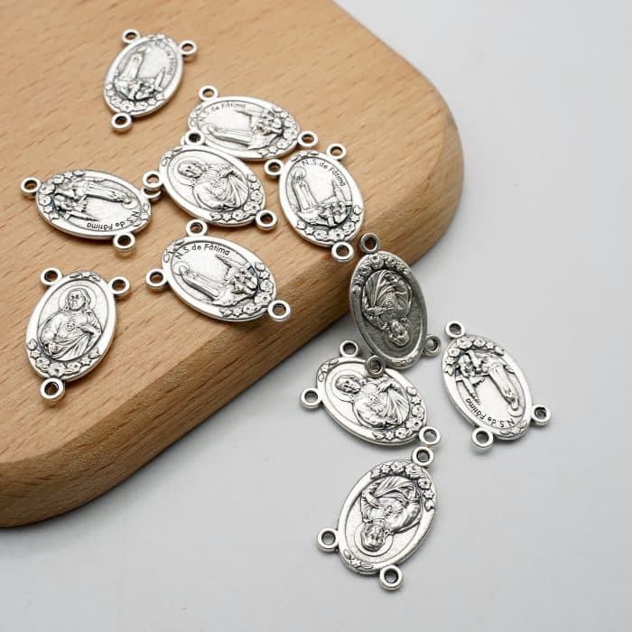 DIY三通-法蒂玛+耶稣圣心-锌合金-2.0cm Catholic religious art