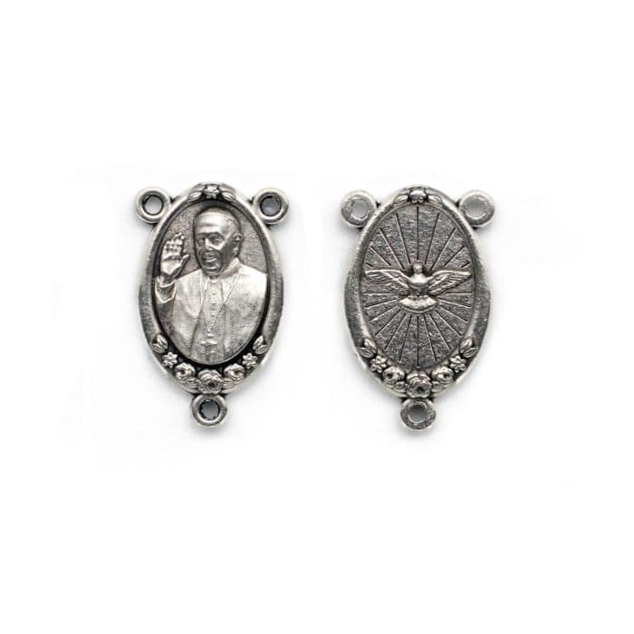 DIY三通-方济各+圣神-椭圆带玫瑰花-锌合金-2.1cm Catholic religious art