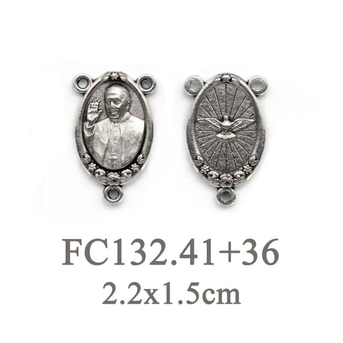 DIY三通-方济各+圣神-椭圆带玫瑰花-锌合金-2.1cm Catholic religious art