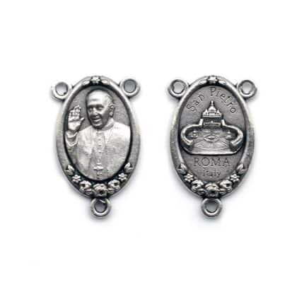 DIY三通-方济各+伯多禄广场-椭圆带玫瑰花-锌合金-2.0cm