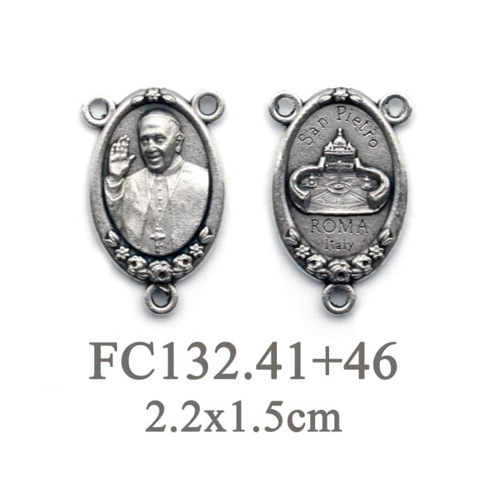 DIY三通-方济各+伯多禄广场-椭圆带玫瑰花-锌合金-2.0cm Catholic religious art