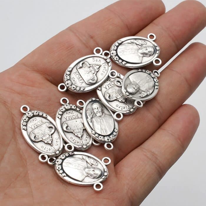 DIY三通-方济各+伯多禄广场-椭圆带玫瑰花-锌合金-2.0cm Catholic religious art