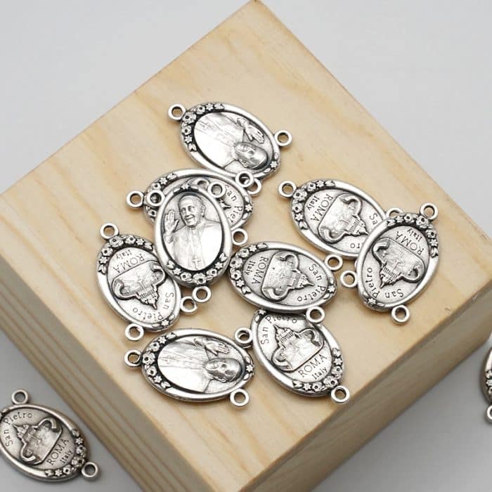 DIY三通-方济各+伯多禄广场-椭圆带玫瑰花-锌合金-2.0cm Catholic religious art