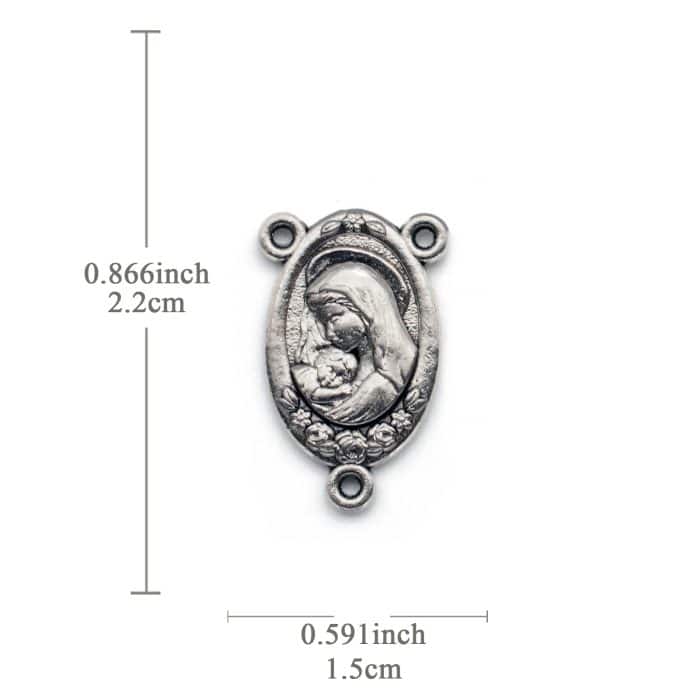 DIY三通-耶稣圣心+圣母抱耶稣-椭圆带玫瑰花-锌合金-2.0cm Catholic religious art