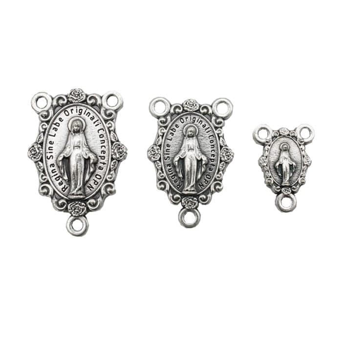 DIY三通-显灵圣母-椭圆带花饰-锌合金-1.0cm Catholic religious art