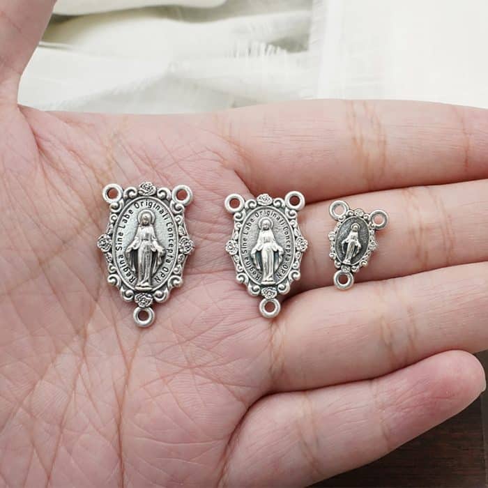 DIY三通-圣母显灵-椭圆带花饰-锌合金-2.0cm Catholic religious art