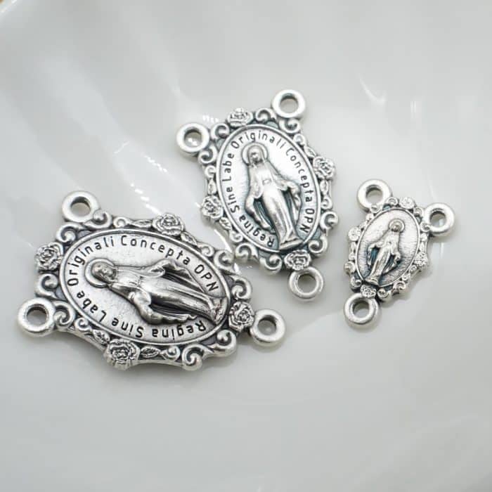 DIY三通-圣母显灵-椭圆带花饰-锌合金-2.0cm Catholic religious art