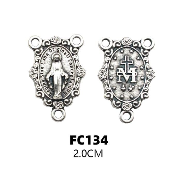 DIY三通-圣母显灵-椭圆带花饰-锌合金-2.0cm Catholic religious art