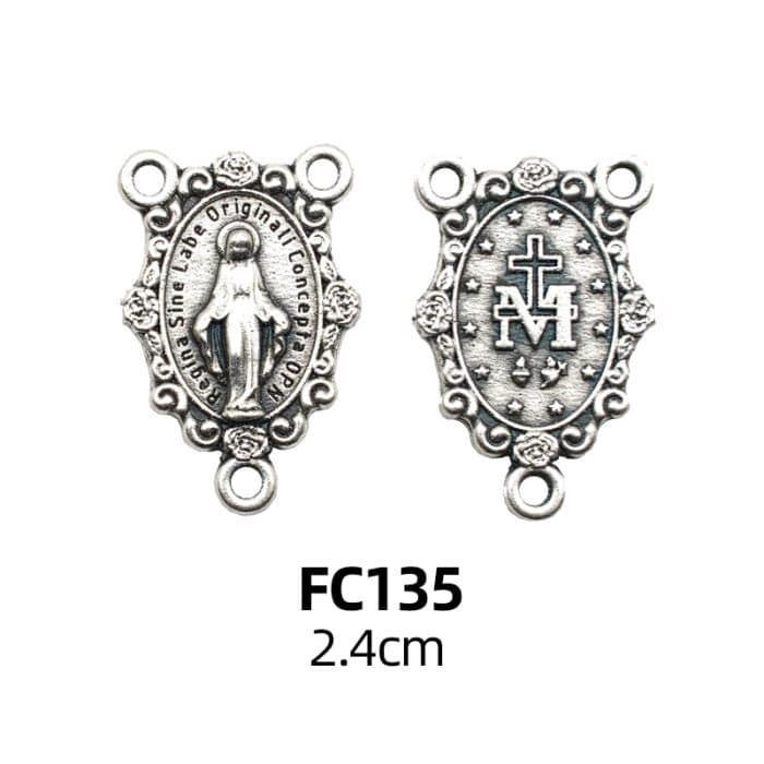 DIY三通-显灵圣母-椭圆带花饰-锌合金-2.4cm Catholic religious art