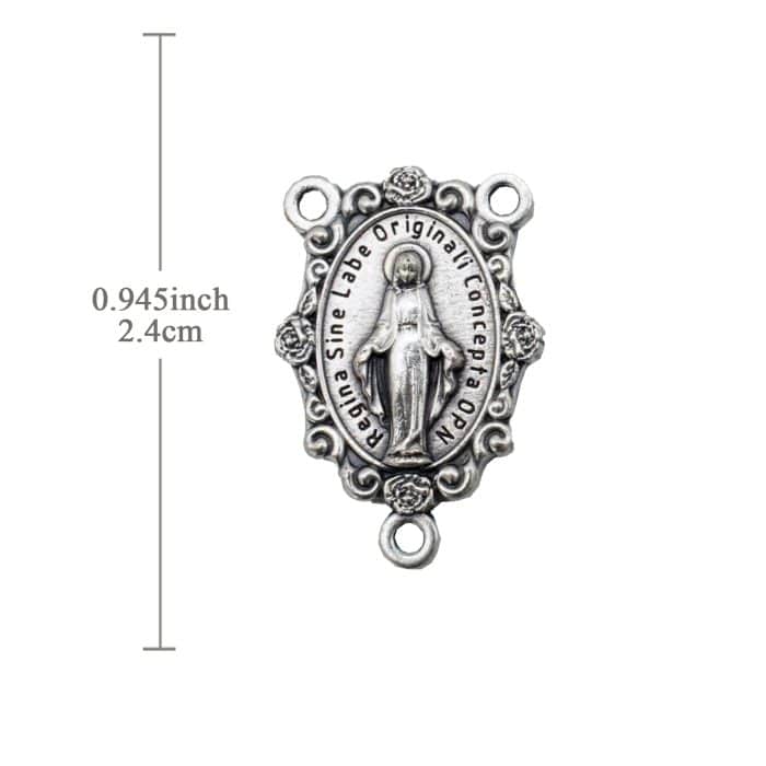 DIY三通-显灵圣母-椭圆带花饰-锌合金-2.4cm Catholic religious art