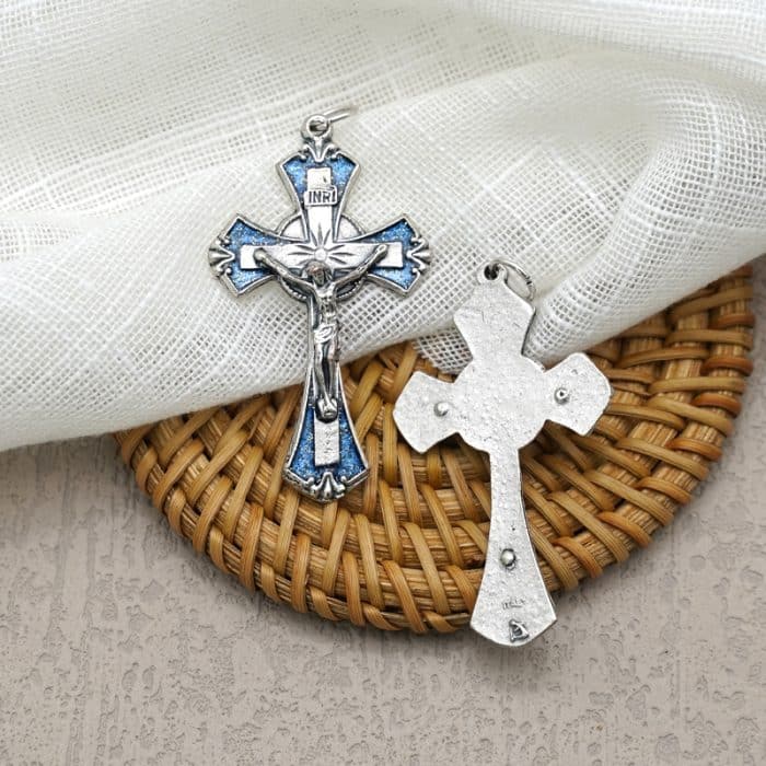 DIY十字架-锌合金蓝珐琅-4.3x2.8cm Catholic religious art