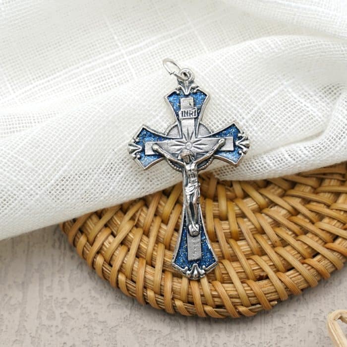 DIY十字架-锌合金蓝珐琅-4.3x2.8cm Catholic religious art