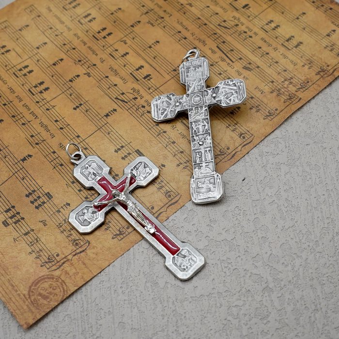 DIY十字架-苦路-锌合金-红色-5.9x3.7cm Catholic religious art