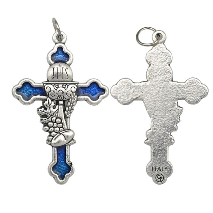 DIY十字架-圣体圣事+锌合金蓝珐琅-3.8x2.6cm Catholic religious art