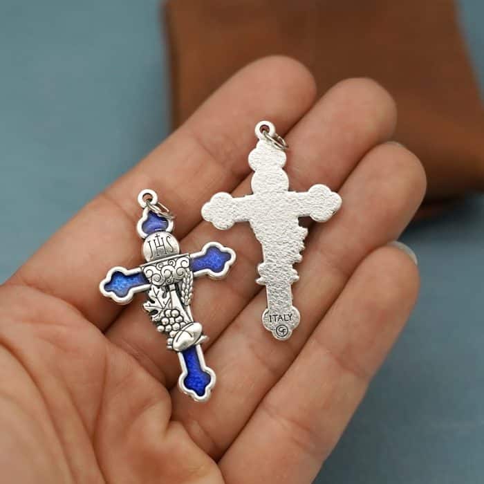 DIY十字架-圣体圣事+锌合金蓝珐琅-3.8x2.6cm Catholic religious art