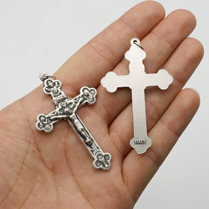 DIY十字架-哥特四叶花饰-锌合金-银色-5.6x3.8cm Catholic religious art