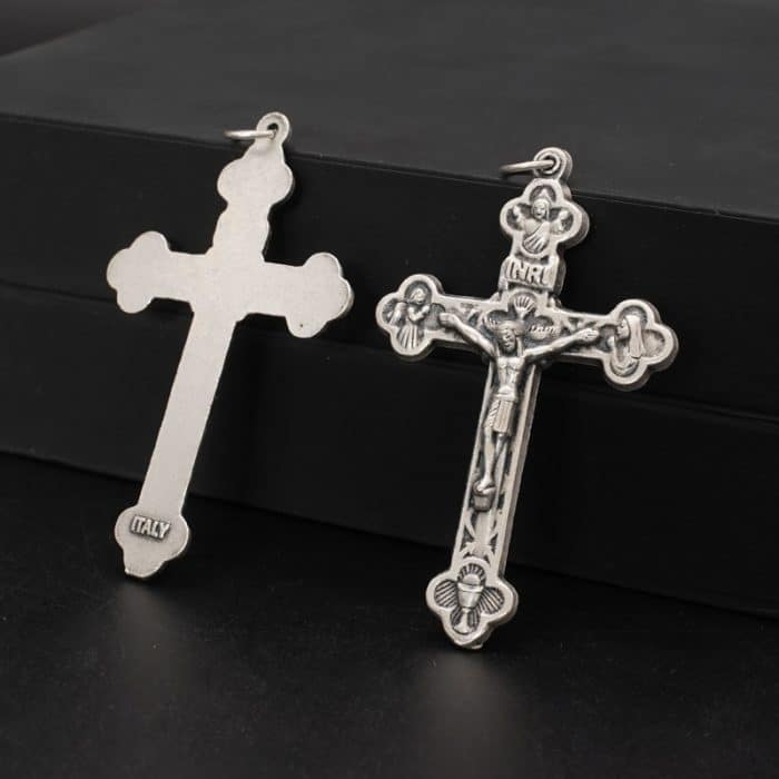 DIY十字架-哥特四叶花饰-锌合金-银色-5.6x3.8cm Catholic religious art