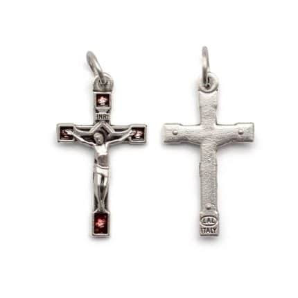 DIY十字架-带玫瑰花-锌合金-红色-2.4x1cm