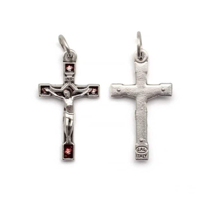 DIY十字架-带玫瑰花-锌合金-红色-2.4x1cm Catholic religious art