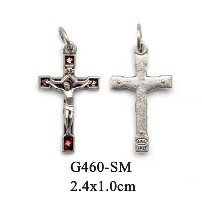 DIY十字架-带玫瑰花-锌合金-红色-2.4x1cm Catholic religious art