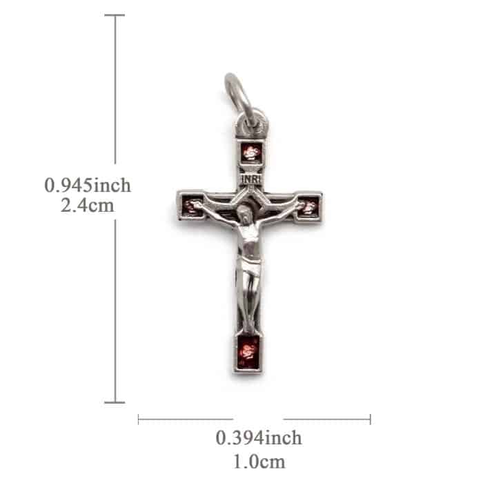 DIY十字架-带玫瑰花-锌合金-红色-2.4x1cm Catholic religious art
