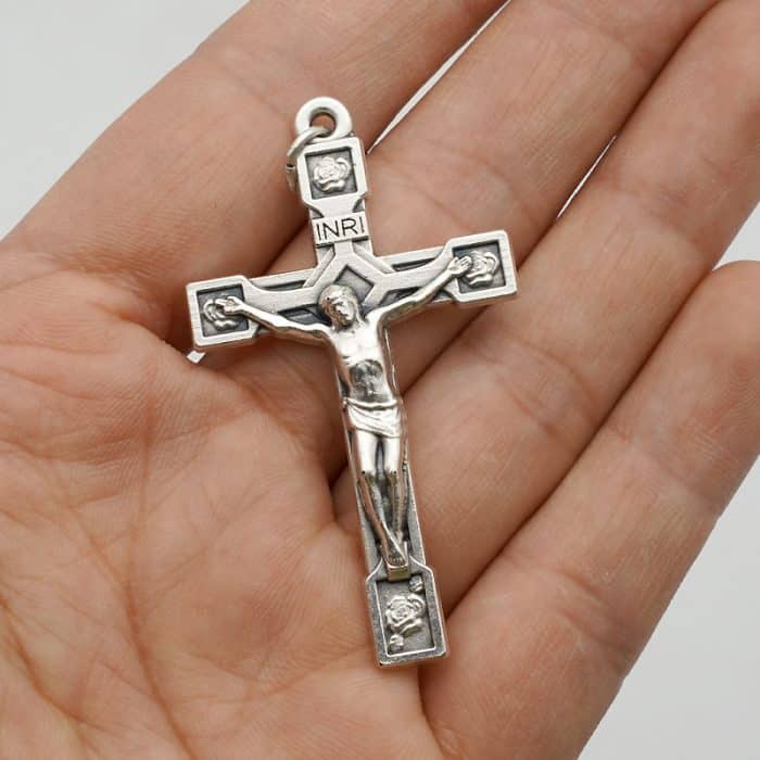 DIY十字架-带玫瑰花-锌合金-5x3cm Catholic religious art