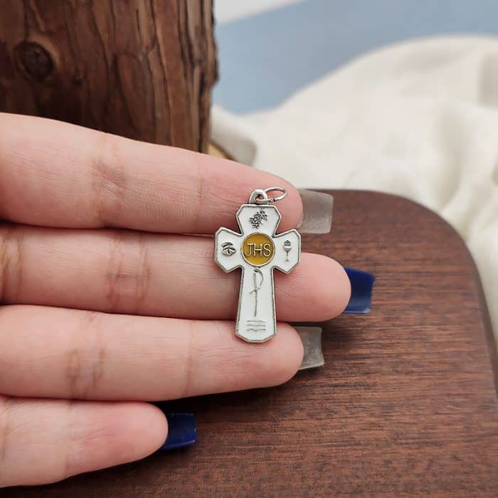 DIY十字架-JHS-锌合金白珐琅-2.8x1.8cm Catholic religious art