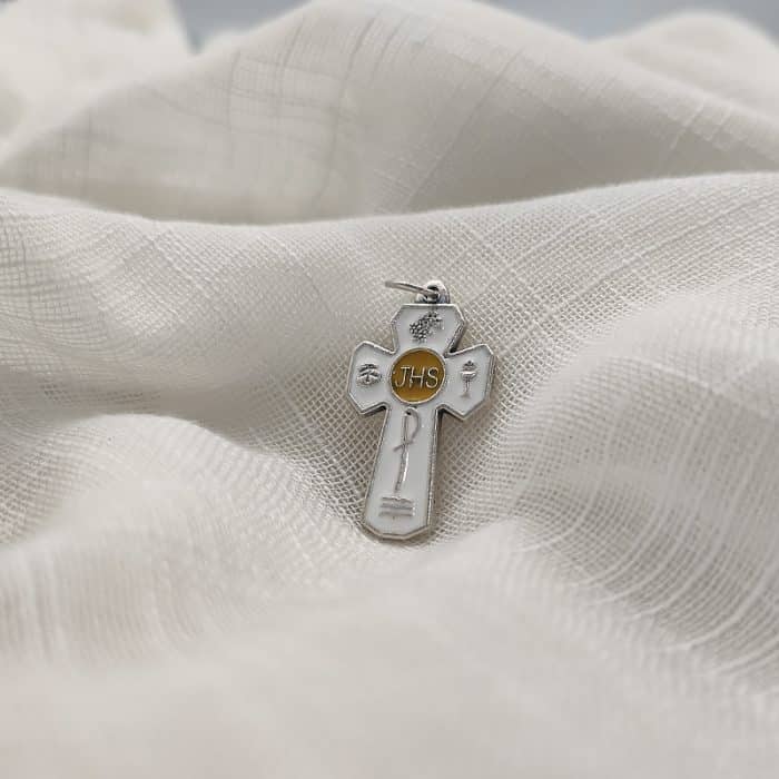 DIY十字架-JHS-锌合金白珐琅-2.8x1.8cm Catholic religious art