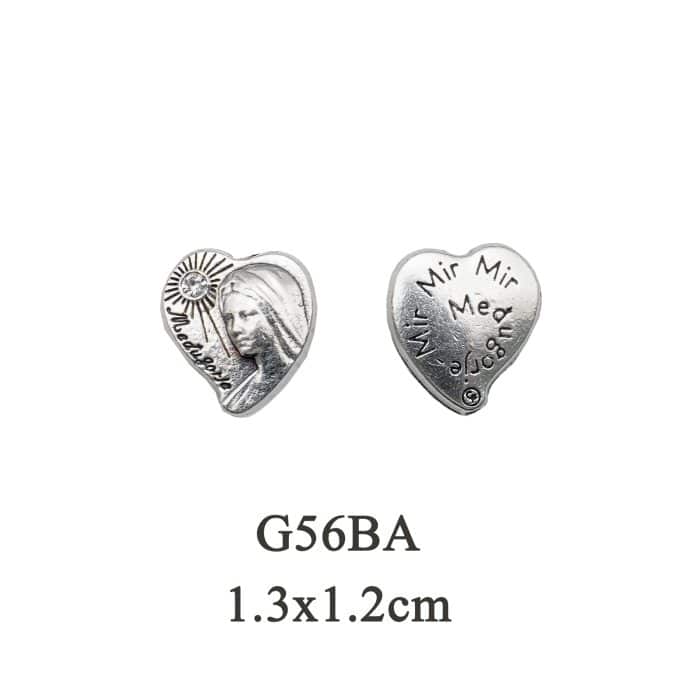 DIY珠子-默主哥耶桃心银色白钻-锌合金-13mm Catholic religious art