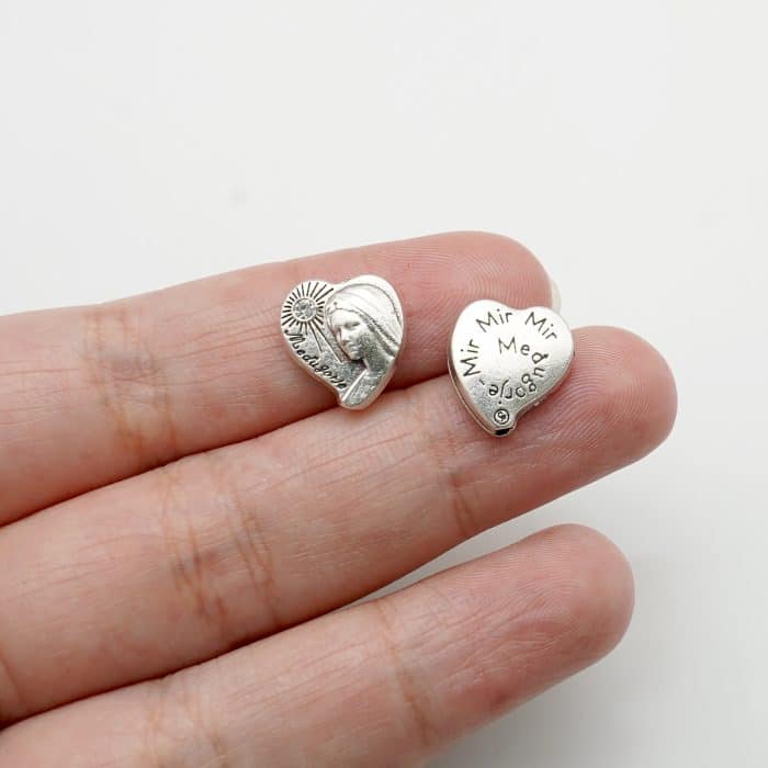 DIY珠子-默主哥耶桃心银色白钻-锌合金-13mm Catholic religious art