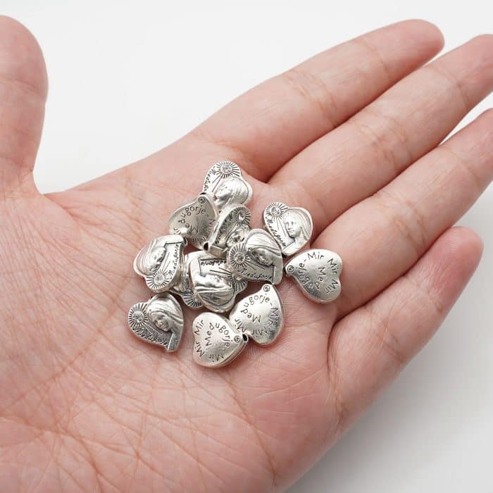 DIY珠子-默主哥耶桃心银色白钻-锌合金-13mm Catholic religious art