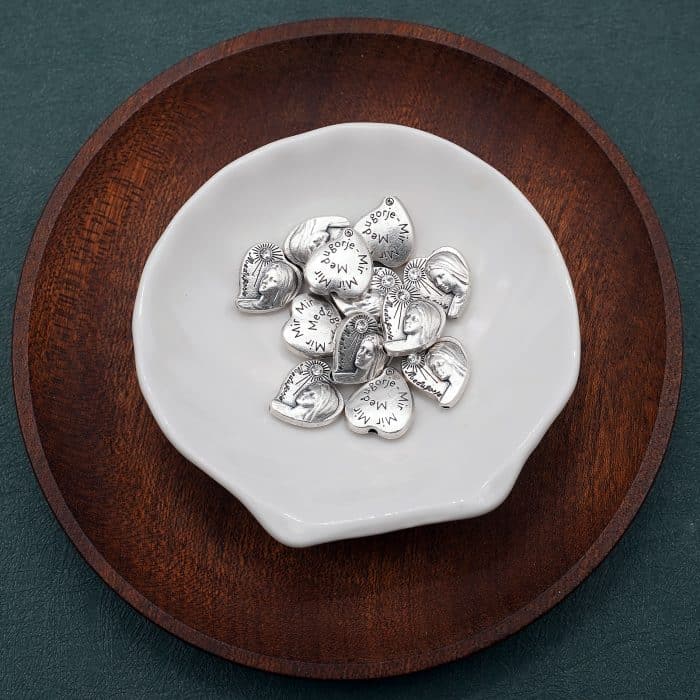 DIY珠子-默主哥耶桃心银色白钻-锌合金-13mm Catholic religious art