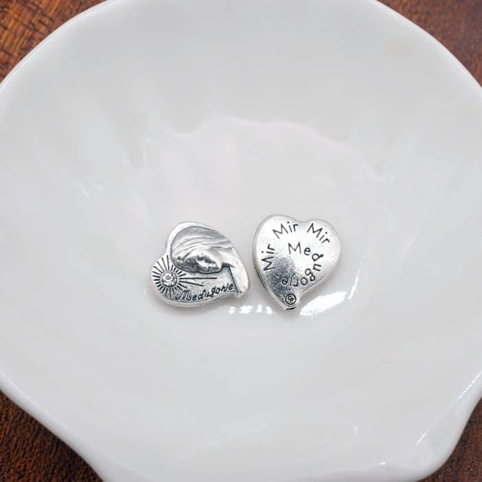 DIY珠子-默主哥耶桃心银色白钻-锌合金-13mm Catholic religious art