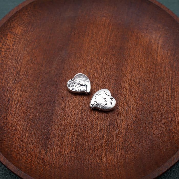 DIY珠子-默主哥耶桃心银色白钻-锌合金-13mm Catholic religious art