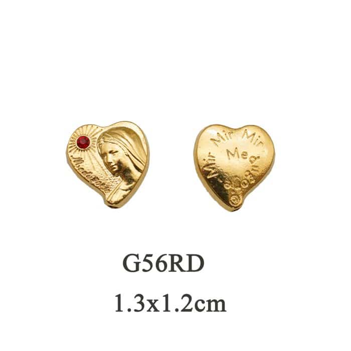DIY珠子-默主哥耶桃心金色红钻-锌合金-13mm Catholic religious art