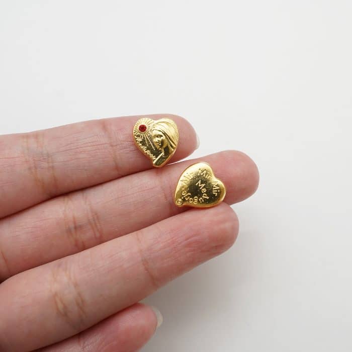 DIY珠子-默主哥耶桃心金色红钻-锌合金-13mm Catholic religious art