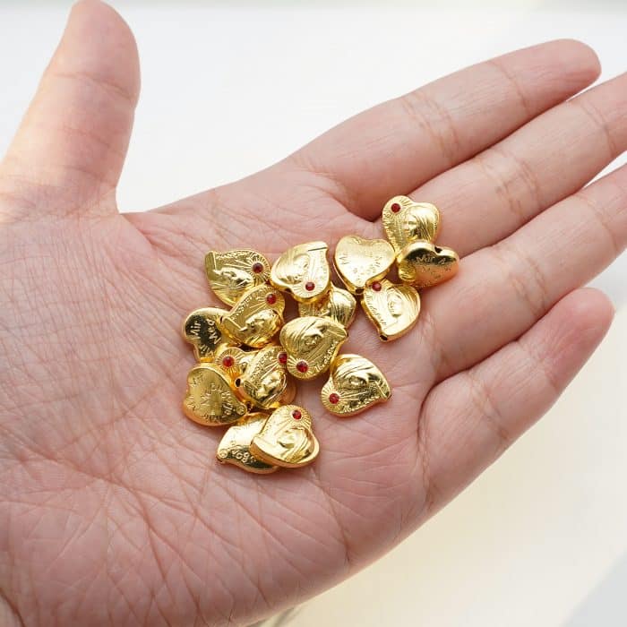 DIY珠子-默主哥耶桃心金色红钻-锌合金-13mm Catholic religious art