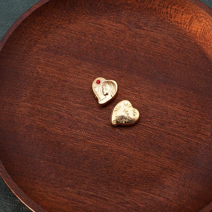 DIY珠子-默主哥耶桃心金色红钻-锌合金-13mm Catholic religious art